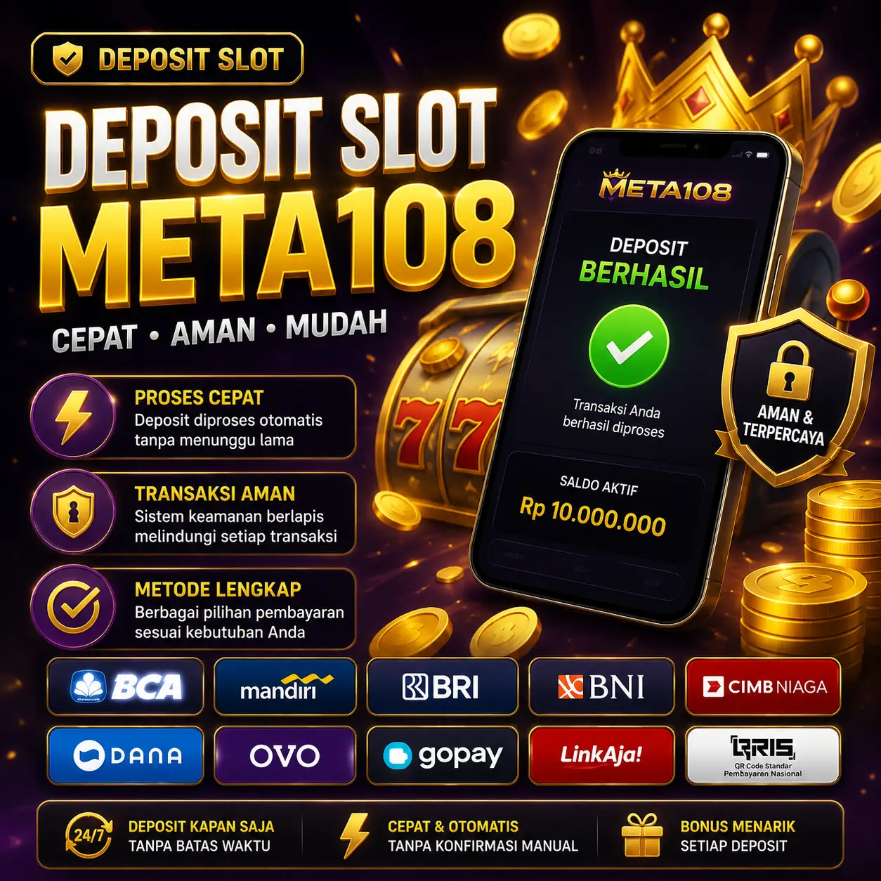 Deposit Slot Meta108 Online Cepat Aman dan Mudah